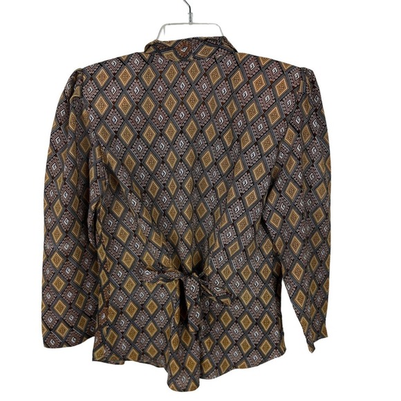 Vintage Gold Brown Geometric Patterned Synch Blouse S - Picture 2 of 3